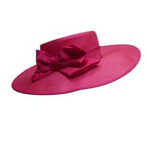 Vintage Peter Bettley Fuchsia Pink Straw Bow Formal Hat